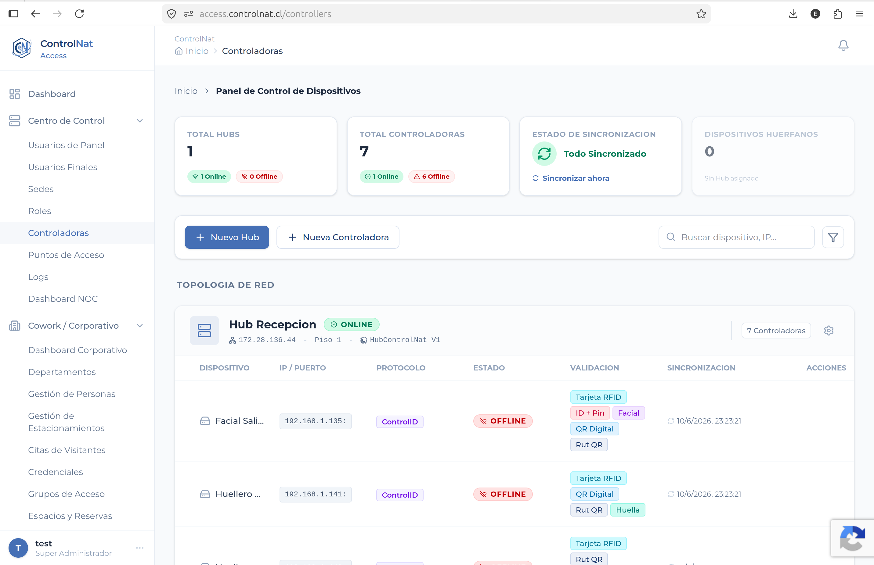 Hub ControlNat — control de acceso offline